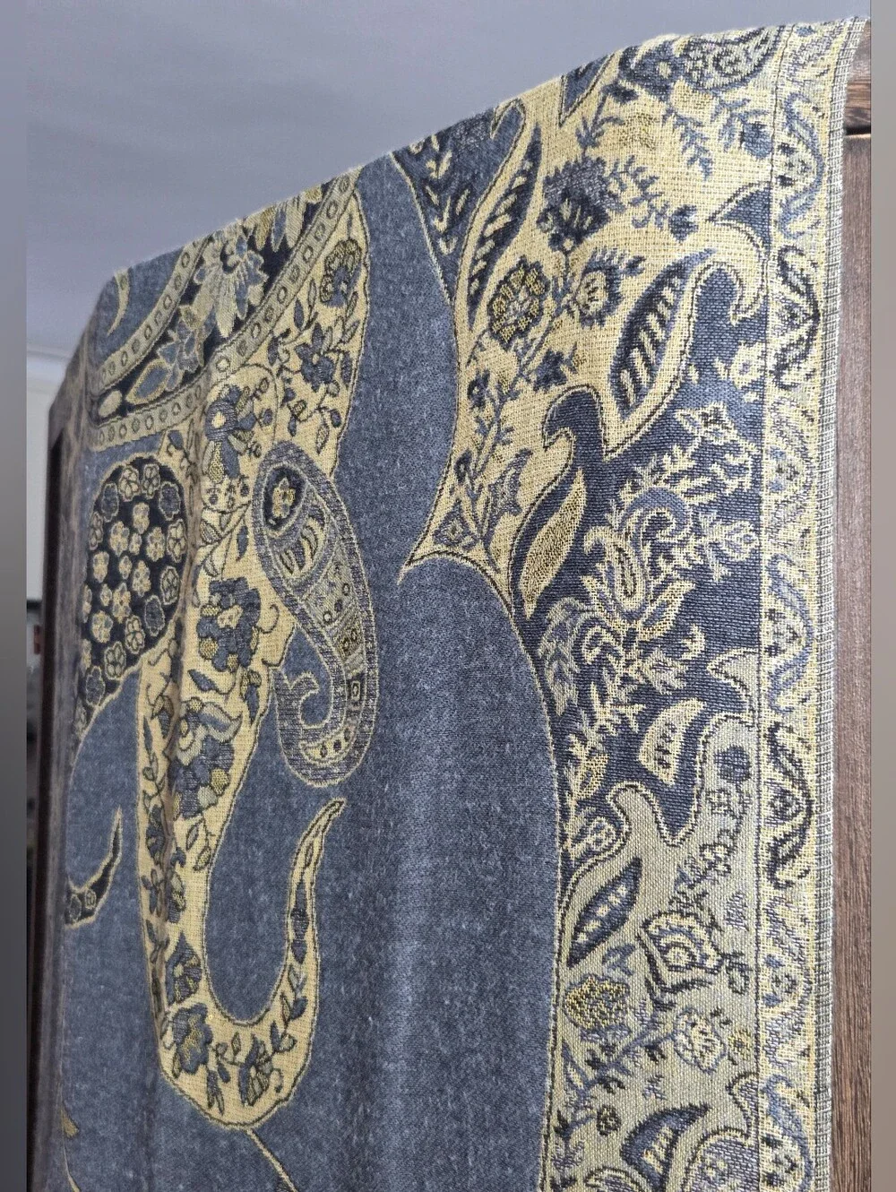 NEW Pashmina slate blue and gold jacquard paisley shawl